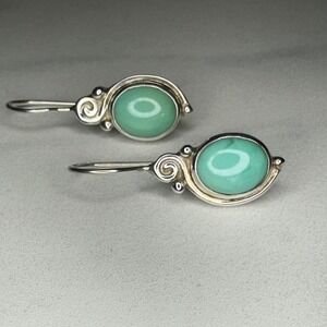 Sterling Silver Turquoise Dangle Earrings‎ Artisan Signed 925